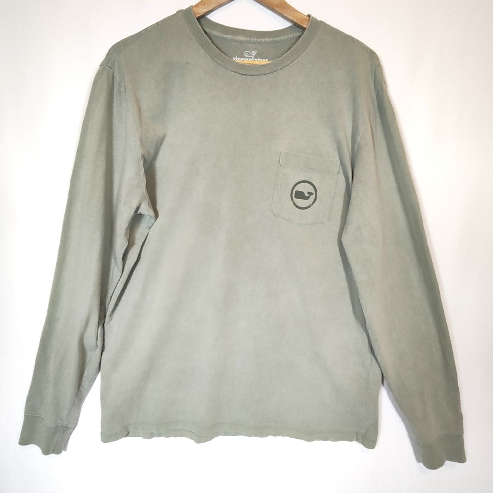 Vineyard Vines Long Sleeve T-Shirt Men's Medium Sage Green Whale Graphic